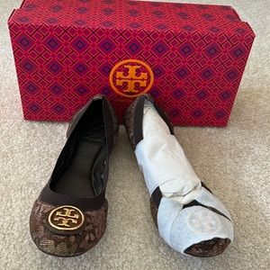 Brand New Tory Burch Ballerina Flats  Gold and Brown